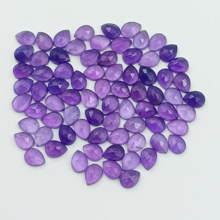 Amethyst Teardrop Faceted Stone Purple Gemstone Drops Loose Rose Cut Amethyst