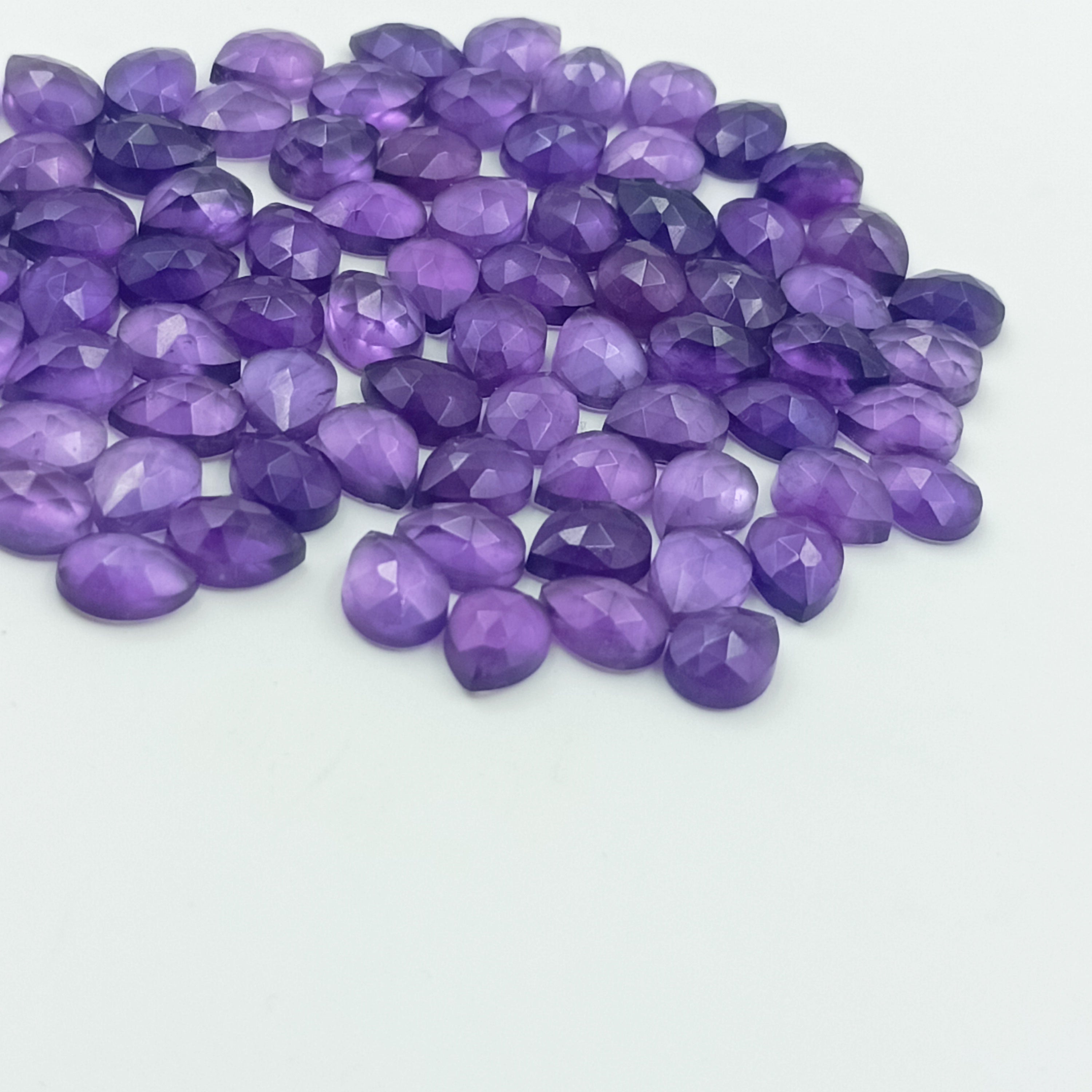 Amethyst Teardrop Faceted Stone Purple Gemstone Drops Loose Rose Cut Amethyst