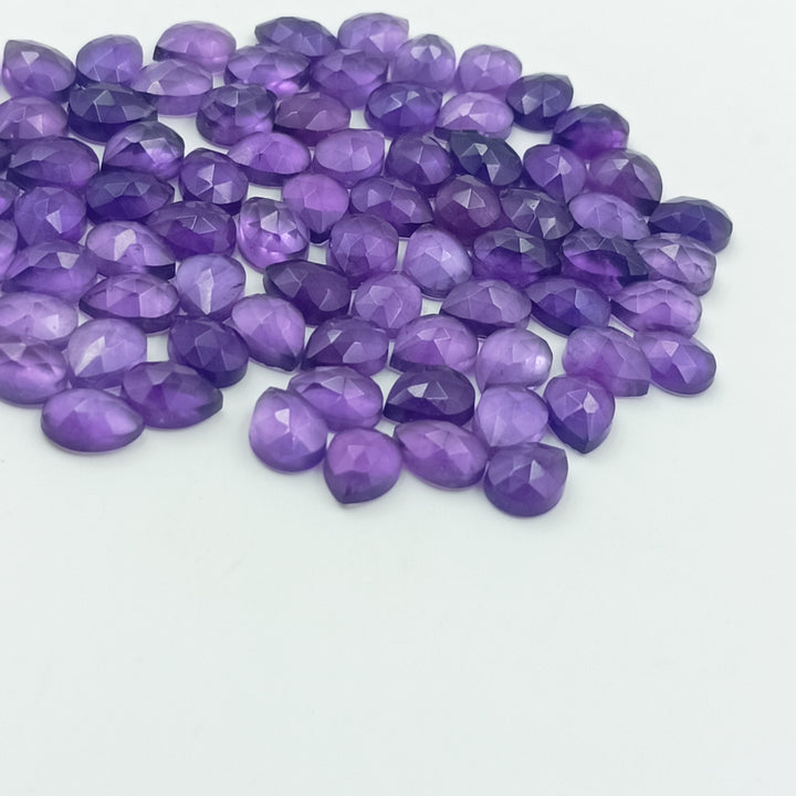 Amethyst Teardrop Faceted Stone Purple Gemstone Drops Loose Rose Cut Amethyst